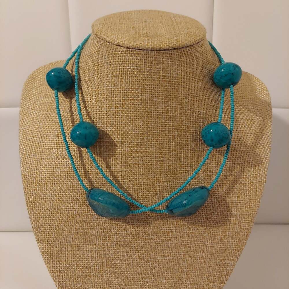 NY Turquoise Tone Beads 34" Necklace
